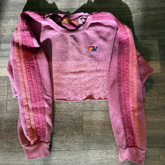 Aviator Nation Classic Stripe Cropped Crew Sweatshirt - Picture 5 of 6